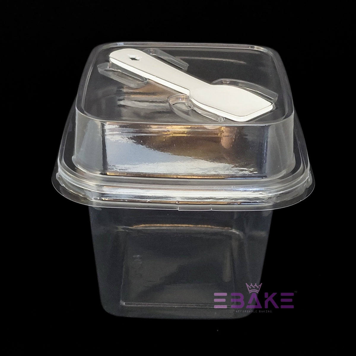 Vertical Square PET Plastic Disposable Clear Container With Lid & Spoon For Desserts