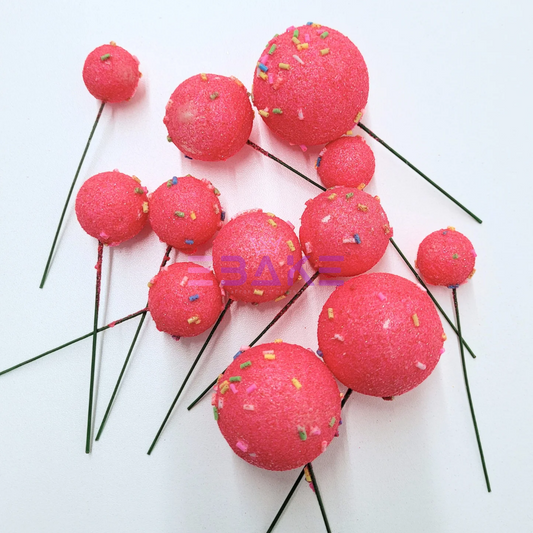 12 Pieces New Faux Balls With Sprinkles - Hot Pink