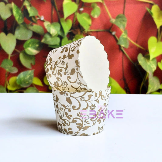 Floral Paper Muffin Cup White - Set Of 50 Pieces (Small)