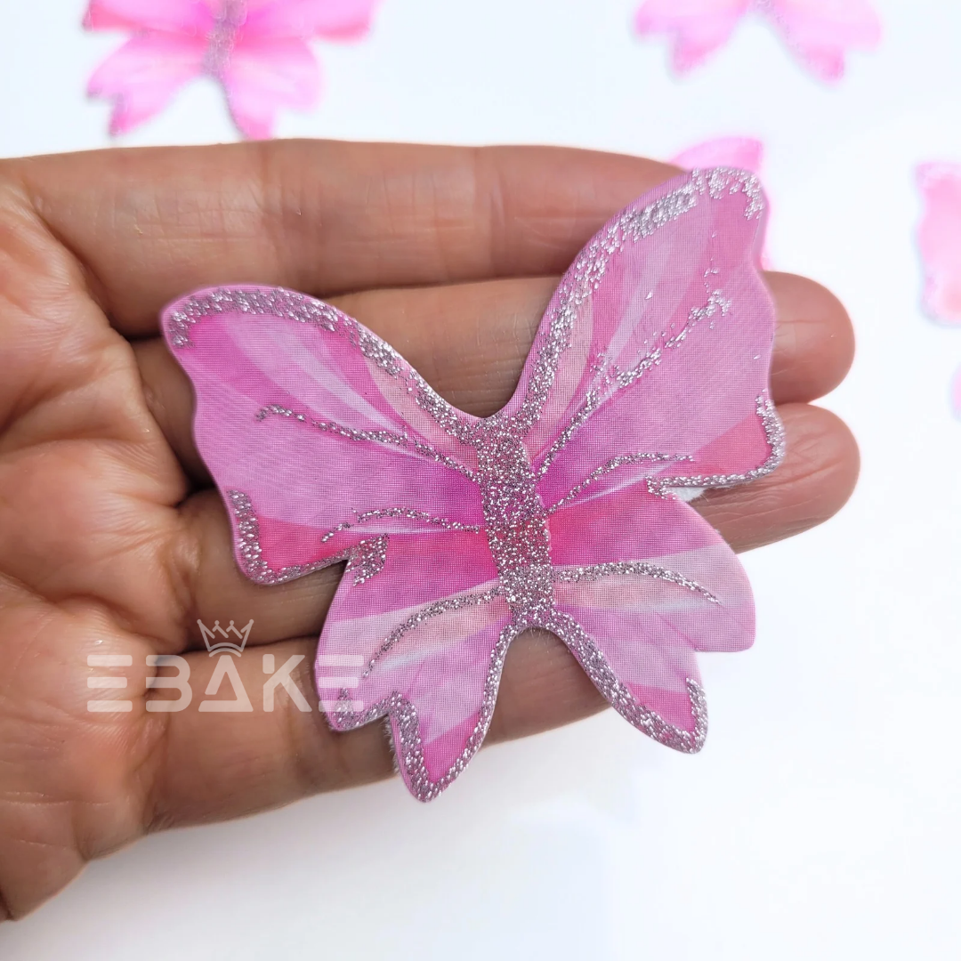 Paper Butterflies With Silver Glitter Foldable - Pink (Set of 10 Pieces)