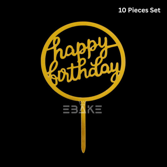Happy Birthday Cake Topper 6inch Golden (Set of 10)