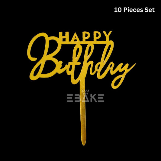 Happy Birthday Cake Topper 6inch Golden (Set of 10)