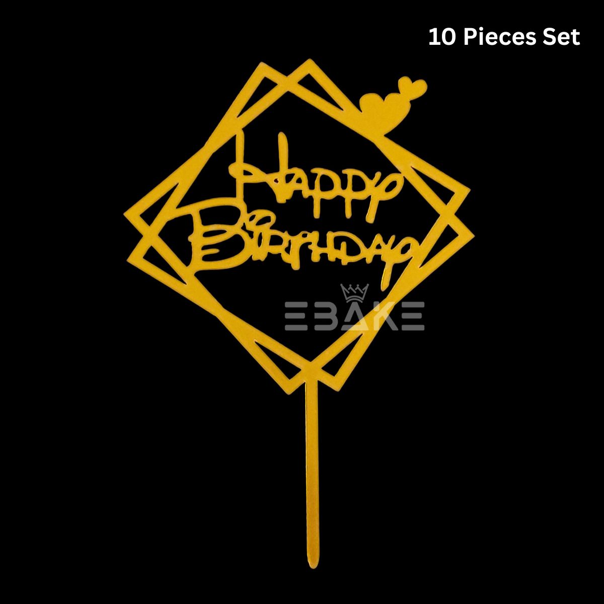 Happy Birthday Cake Topper 6inch Golden (Set of 10)