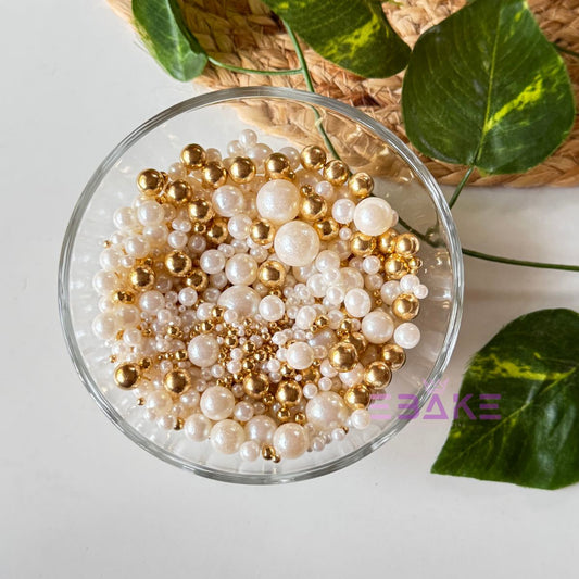 Imported Sprinkles Mix Assorted Size Sugar Balls (White & Golden) 100g
