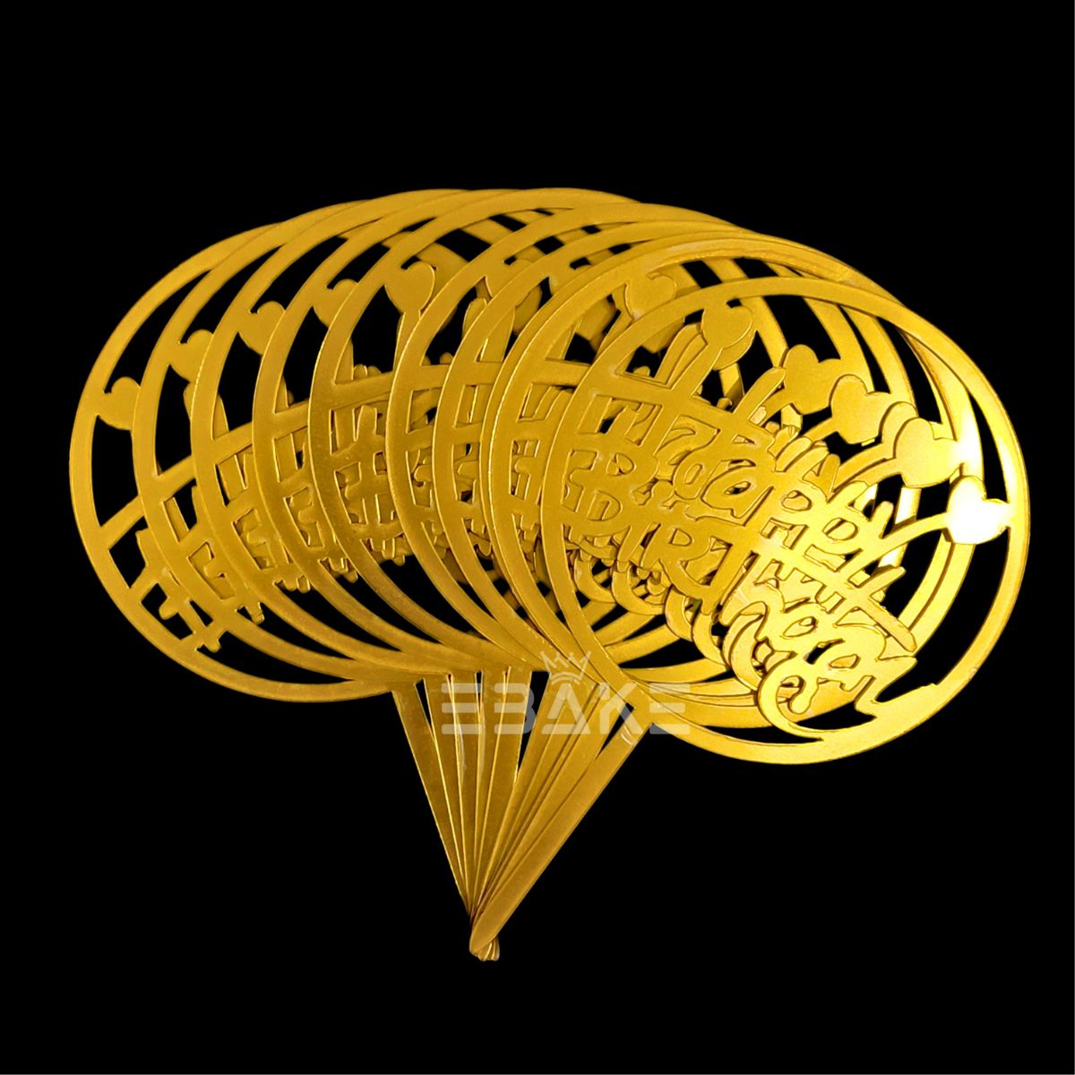 Happy Birthday Cake Topper 6inch Golden (Set of 10)