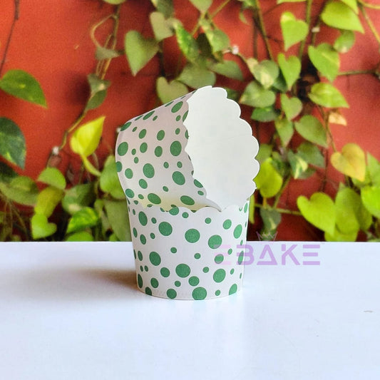 Polka Dot Printed Paper Muffin Cup - Set Of 50 Pieces (Green)