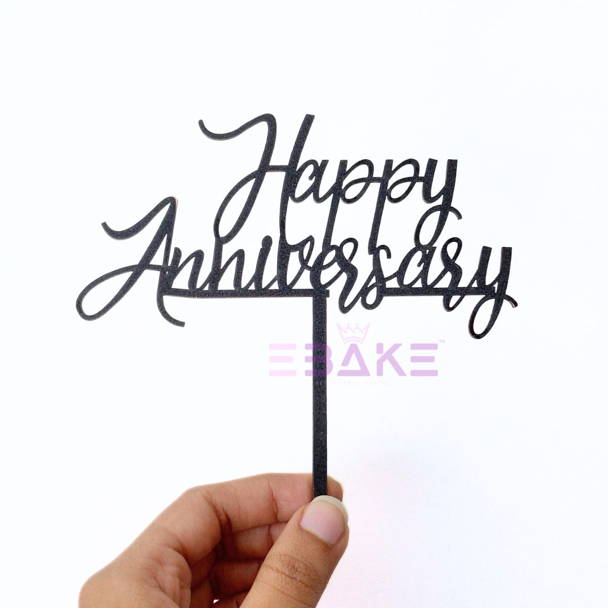 Happy Anniversary Cake Topper Black MDF