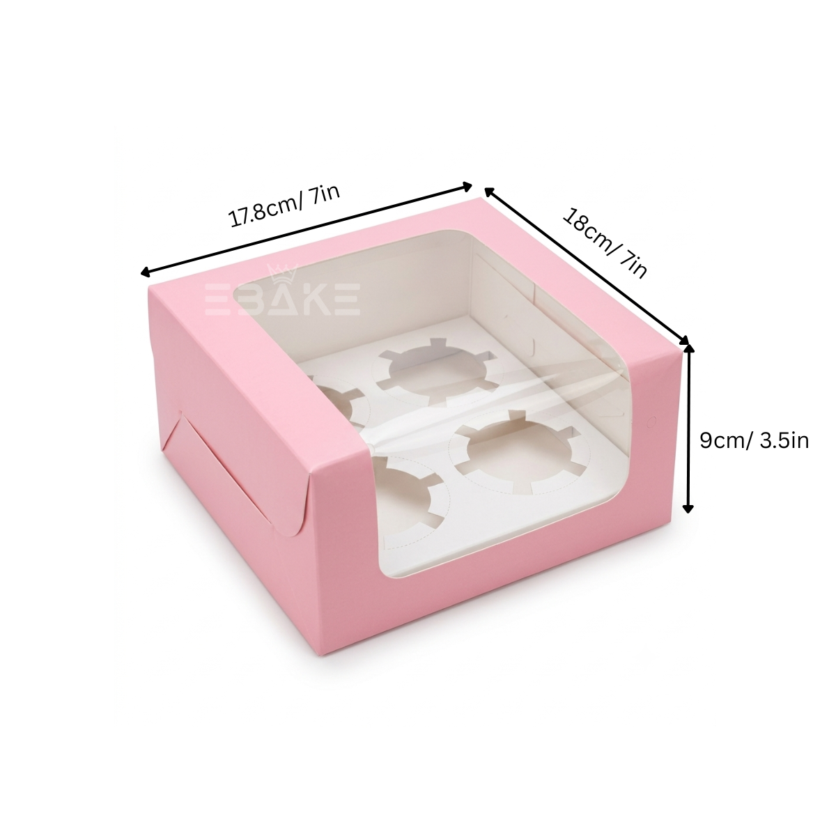 4 Pc Cupcake Box With Cavity Pink