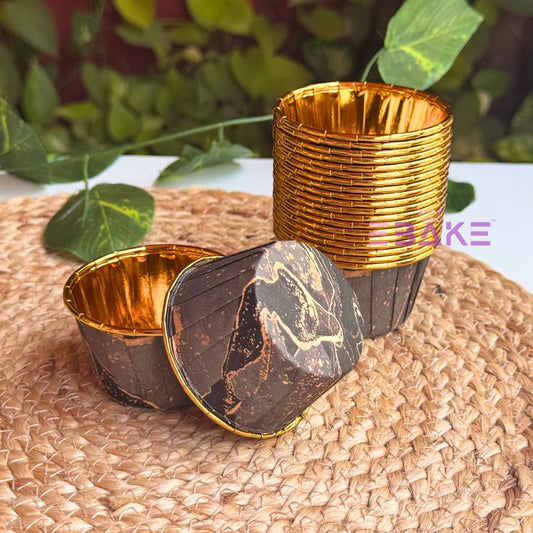 Imported Golden Lined Rolled Rim Muffin Cup / Cupcake Liners - Marble Printed (Set of 25 pieces) Large