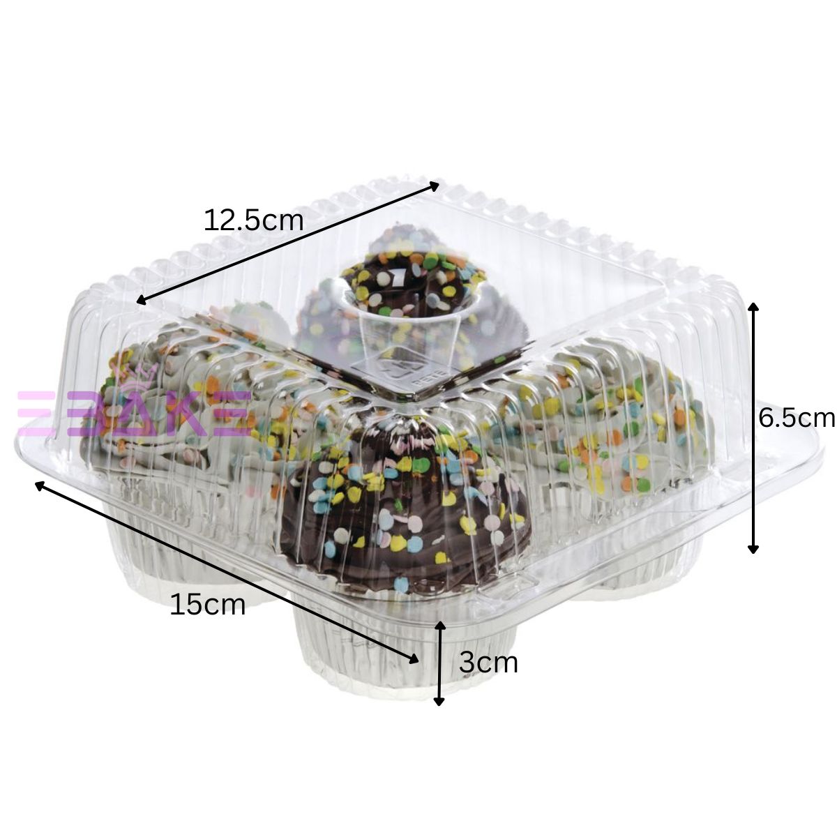 4 Cavity Plastic Cupcake Box / Clear Cupcake Holder (Set of 5 Pieces)