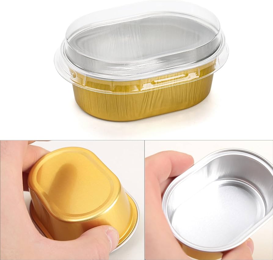 Mini Oval Aluminium Foil Baking Cup With Lid (Gold)