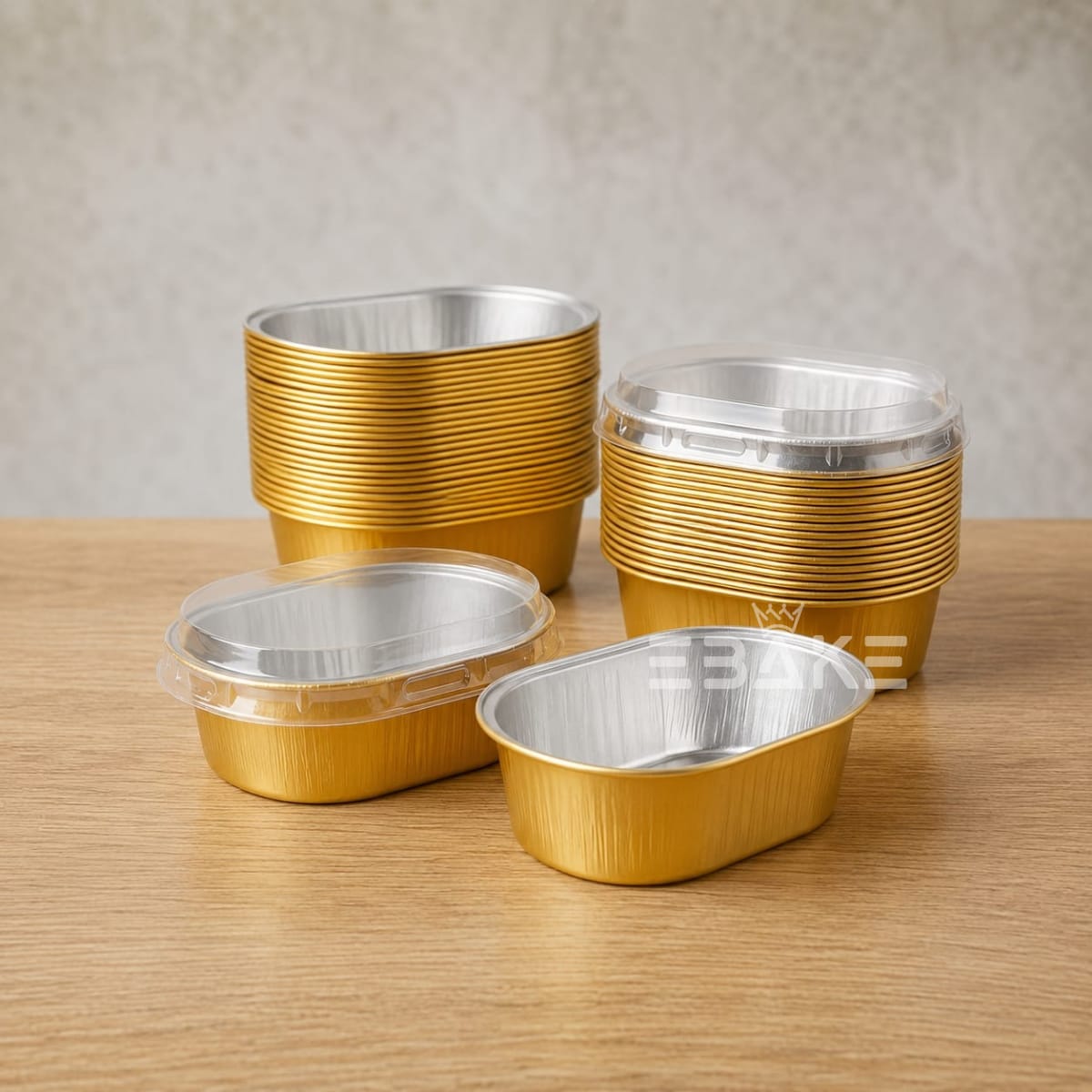 Mini Oval Aluminium Foil Baking Cup With Lid (Gold)