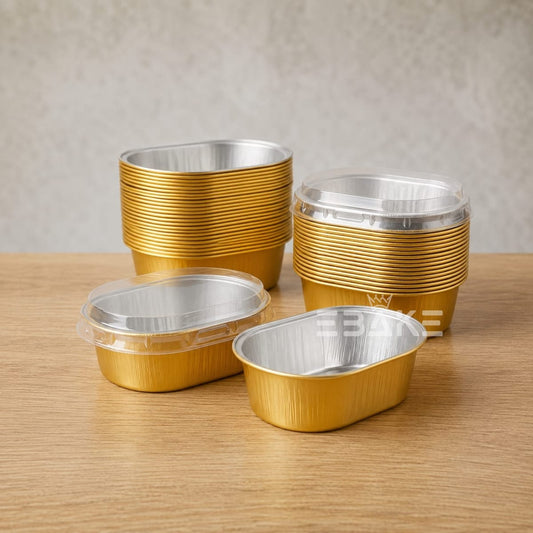 Mini Oval Aluminium Foil Baking Cup With Lid (Gold)