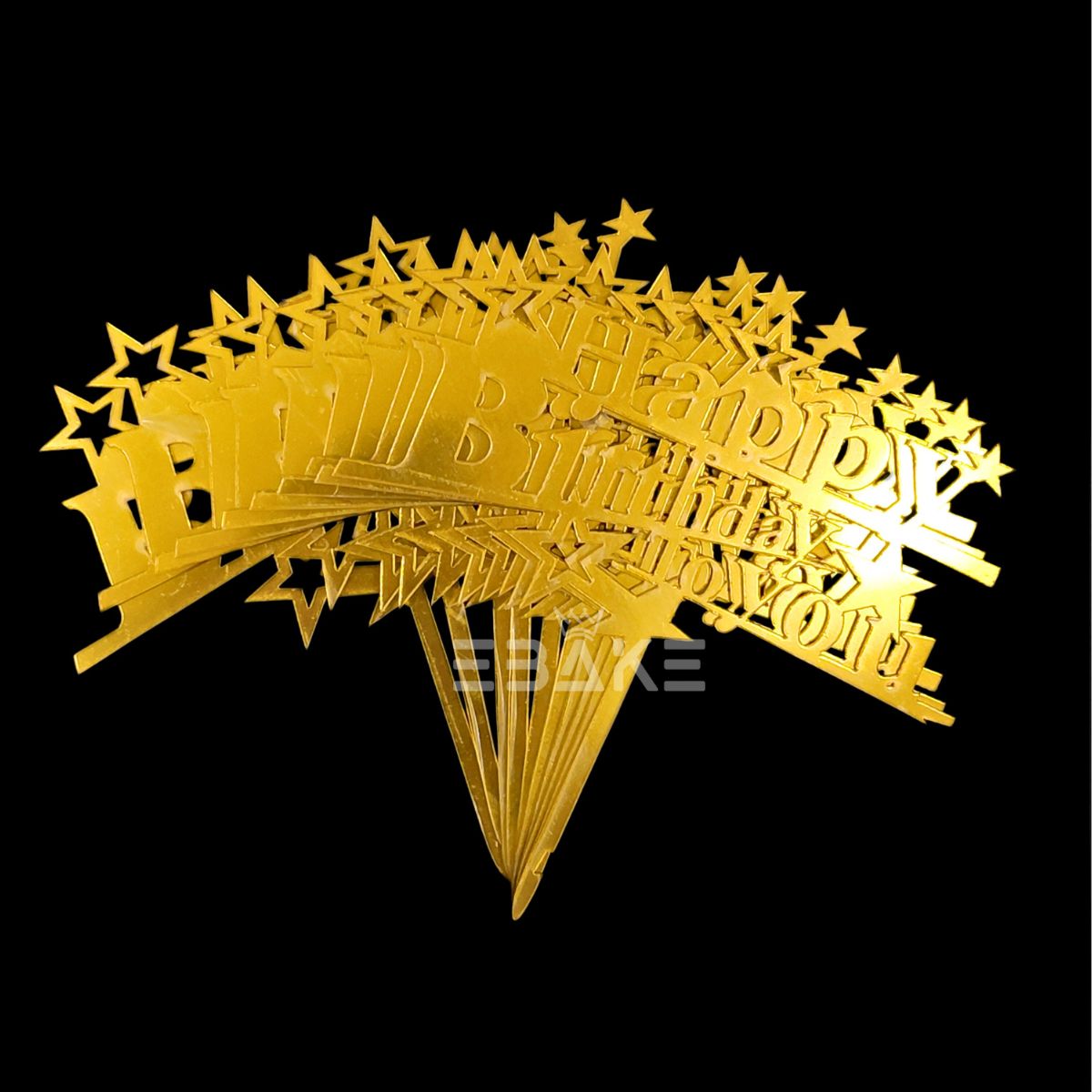 Happy Birthday Cake Topper 6inch Golden (Set of 10)