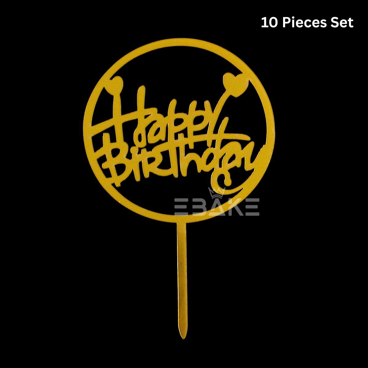 Happy Birthday Cake Topper 6inch Golden (Set of 10)