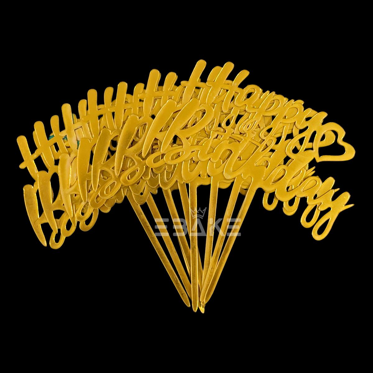 Happy Birthday Cake Topper 6inch Golden (Set of 10)