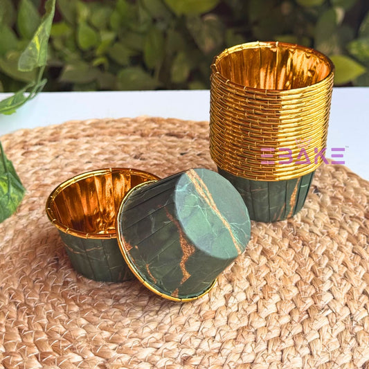 Imported Golden Lined Rolled Rim Muffin Cup / Cupcake Liners - Marble Printed (Set of 25 pieces) Large