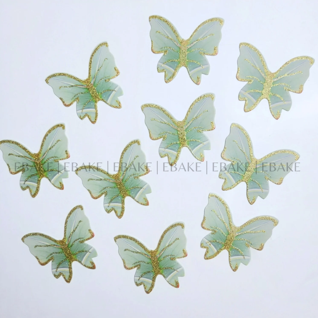 Paper Butterflies With Gold Glitter Foldable - Green (Set of 10 Pieces)