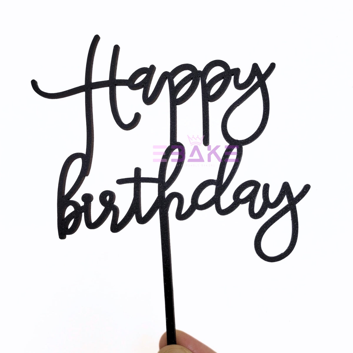 Happy Birthday Cake Topper Black Shimmer MDF