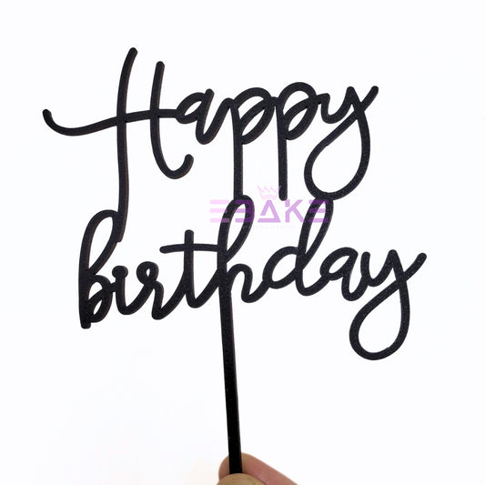 Happy Birthday Cake Topper Black Shimmer MDF