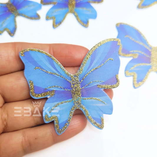 Paper Butterflies With Gold Glitter Foldable - Blue (Set of 10 Pieces)