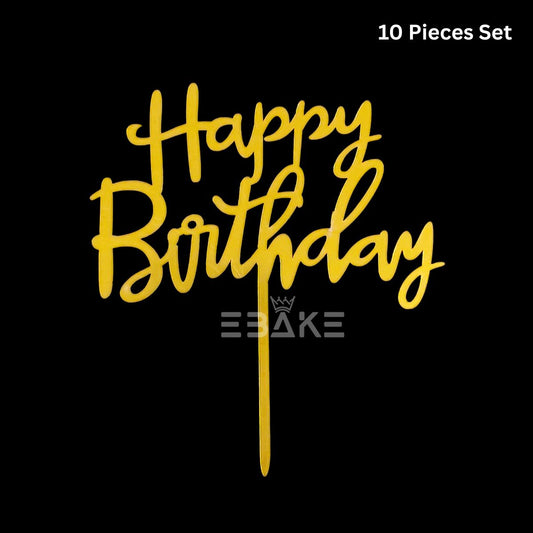 Happy Birthday Cake Topper 6inch Golden (Set of 10)