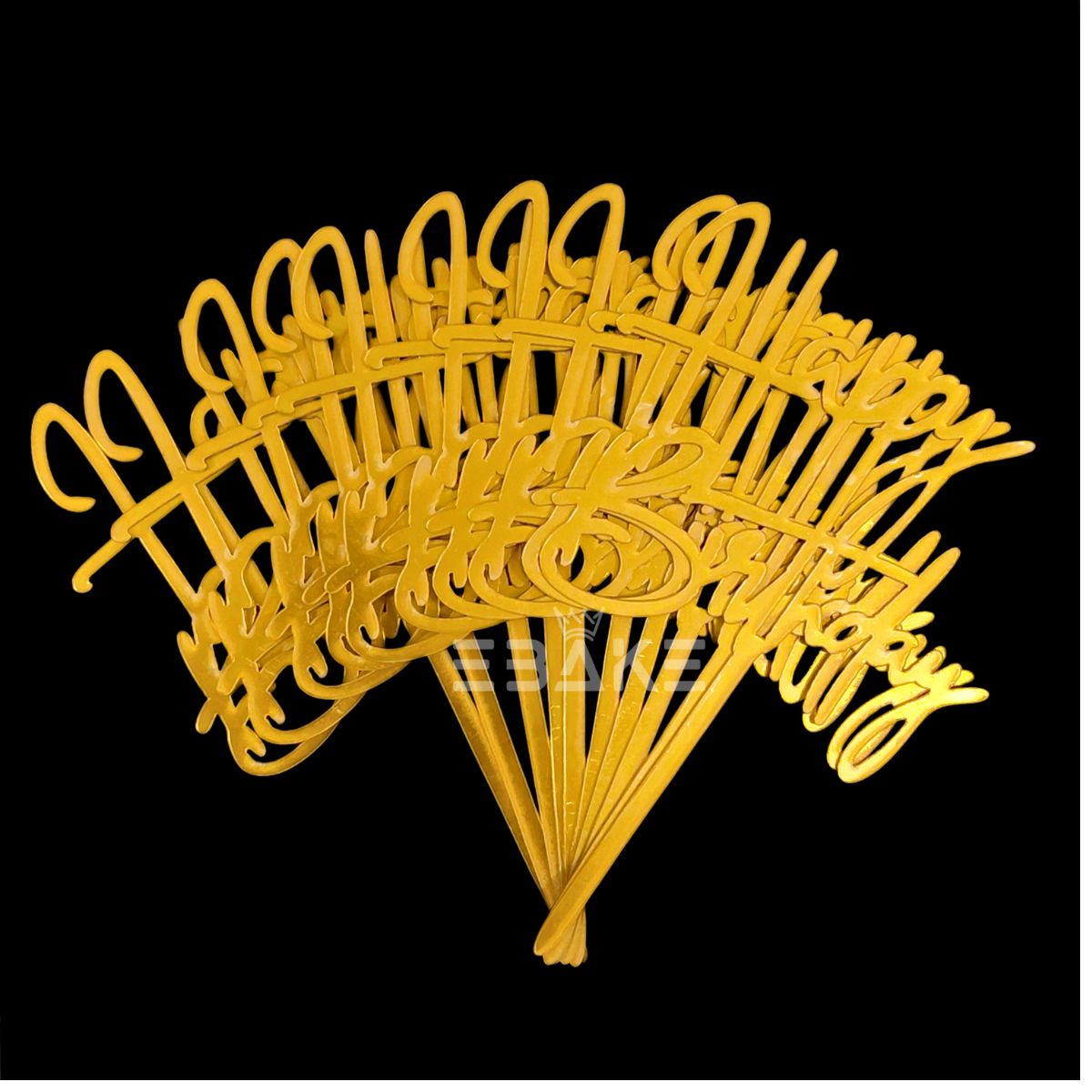 Happy Birthday Cake Topper 6inch Golden (Set of 10)