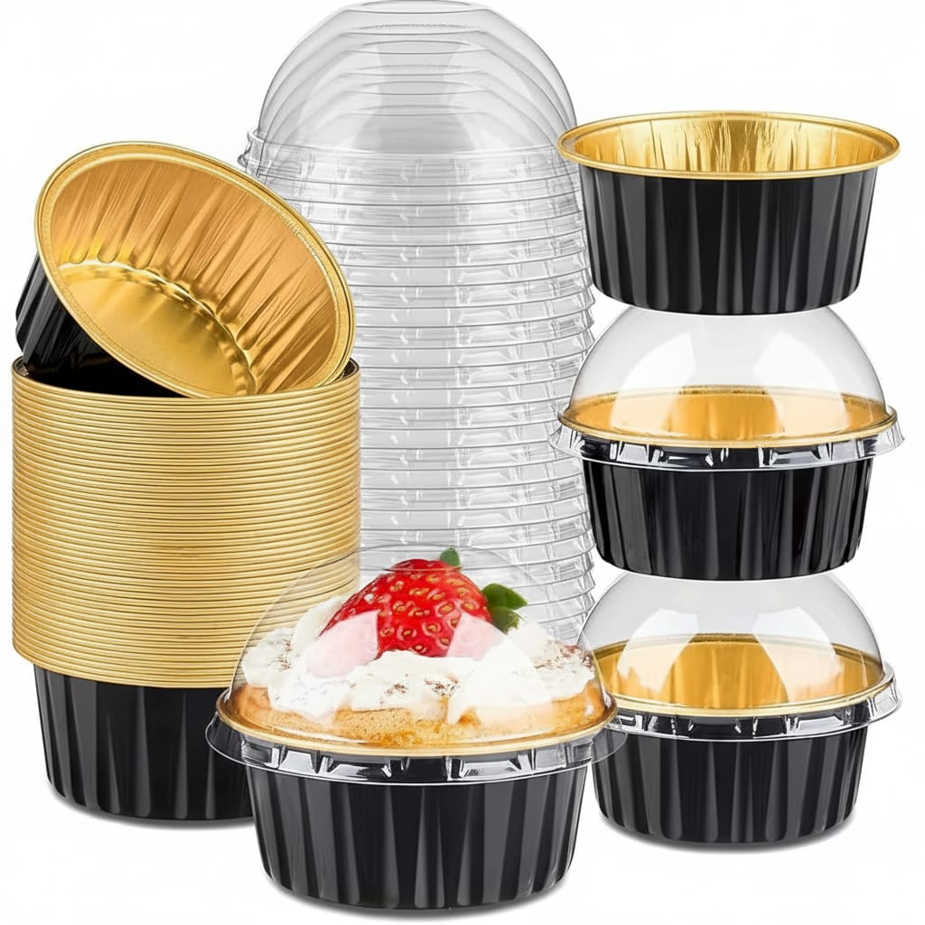Round Aluminium Foil Baking Cups With Lids (Black)