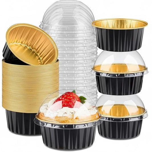 Round Aluminium Foil Baking Cups With Lids (Black)
