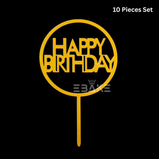 Happy Birthday Cake Topper 6inch Golden (Set of 10)