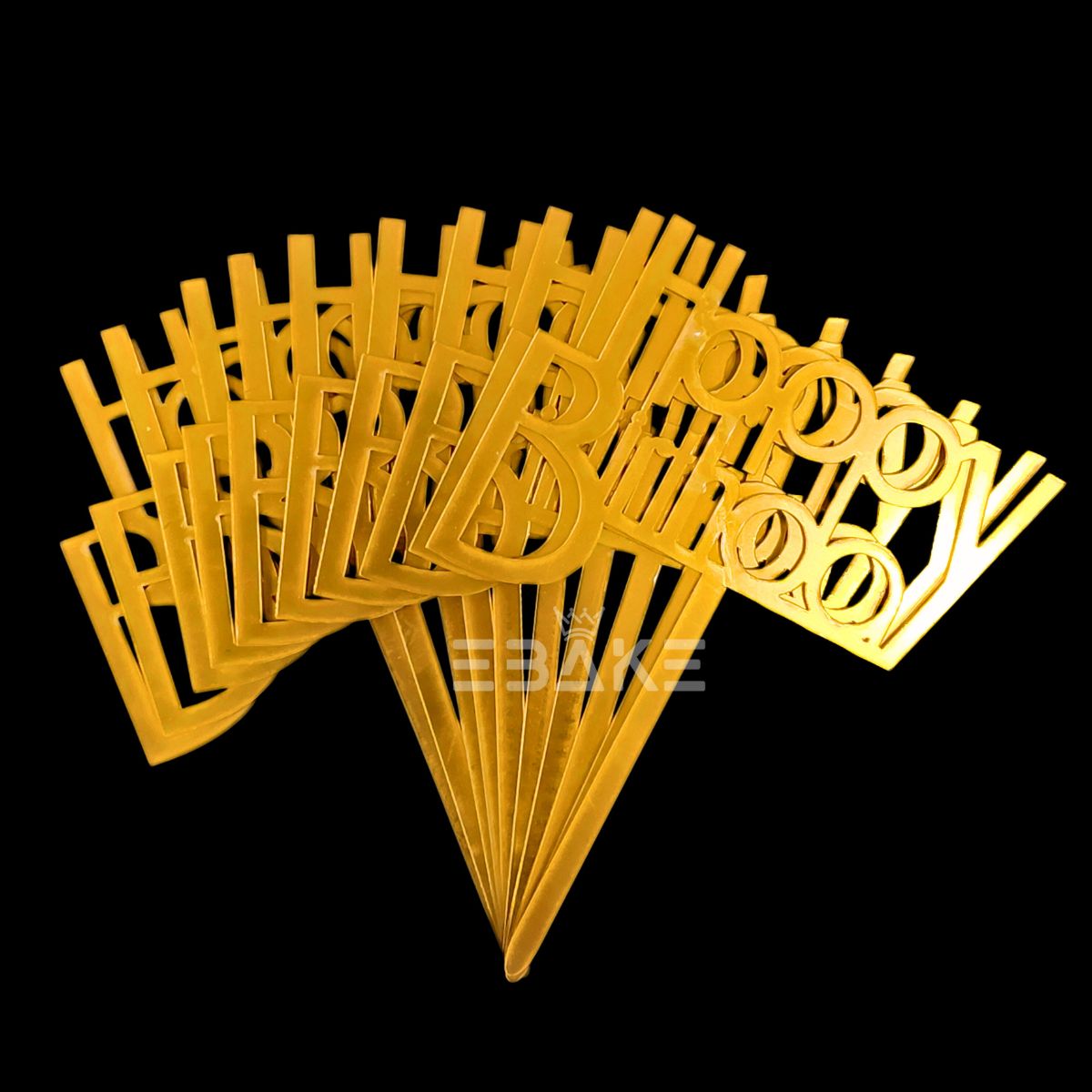 Happy Birthday Cake Topper 6inch Golden (Set of 10)