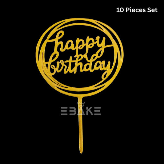 Happy Birthday Cake Topper 6inch Golden (Set of 10)
