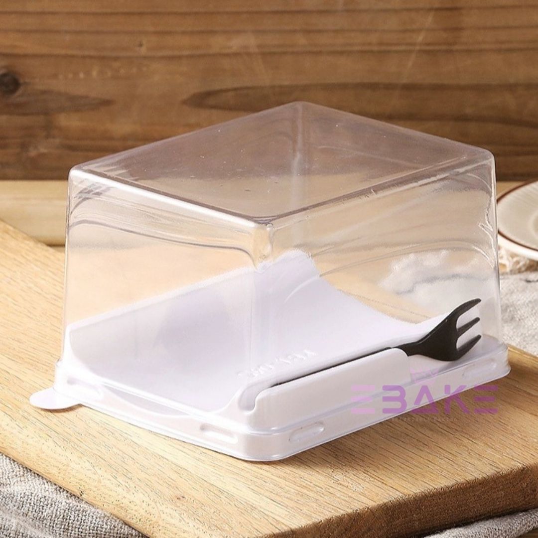 Cake Box/Pastry Box With Transparent Lid & Fork (Set of 5)