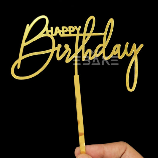 Happy Birthday Cake Topper Golden