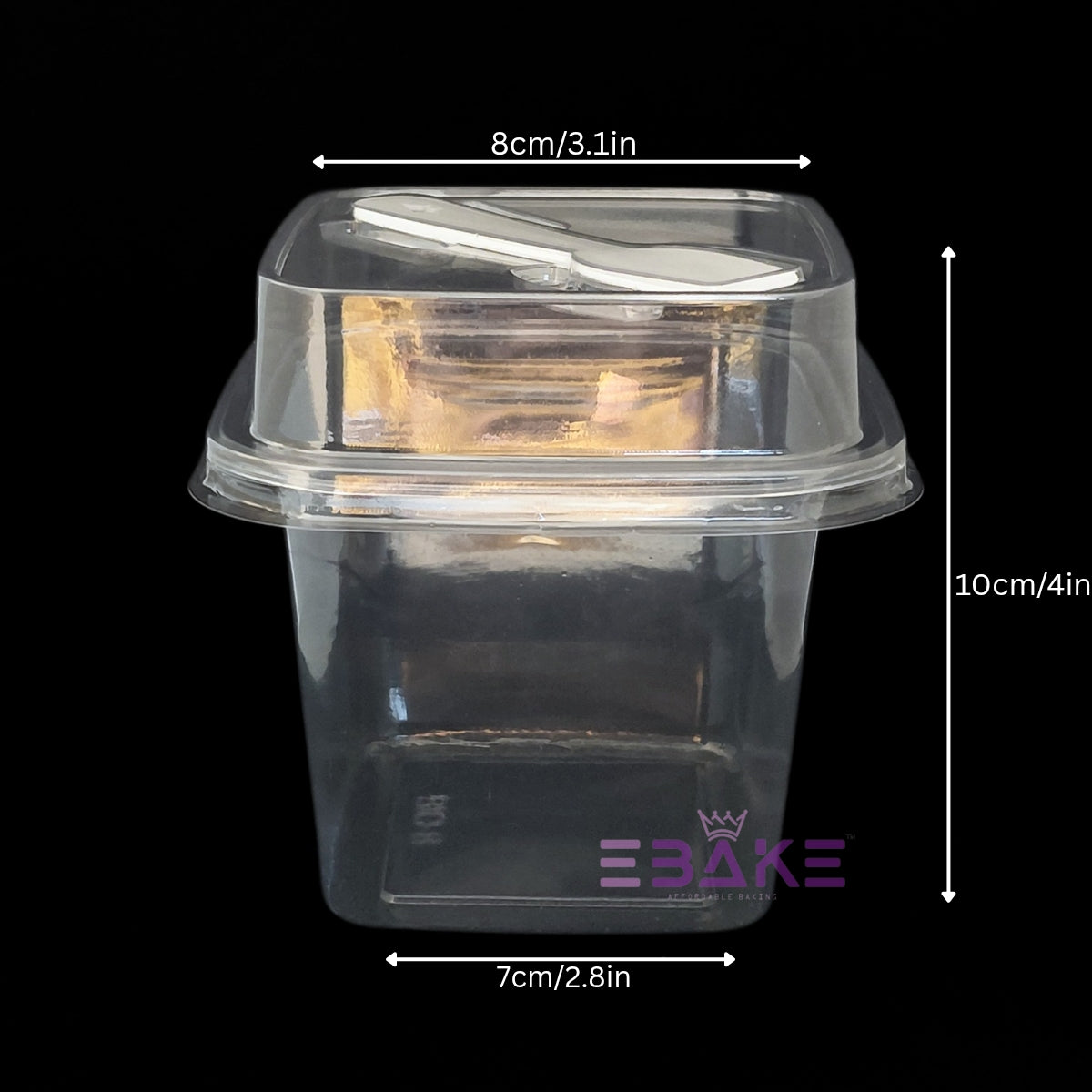 Vertical Square PET Plastic Disposable Clear Container With Lid & Spoon For Desserts