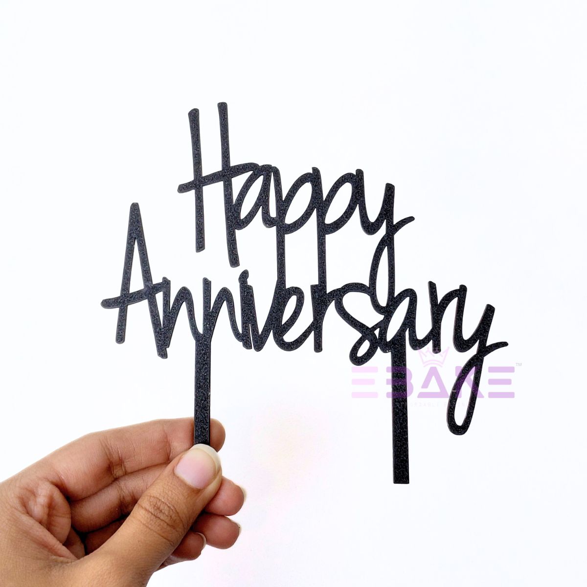 Happy Anniversary Cake Topper Black MDF