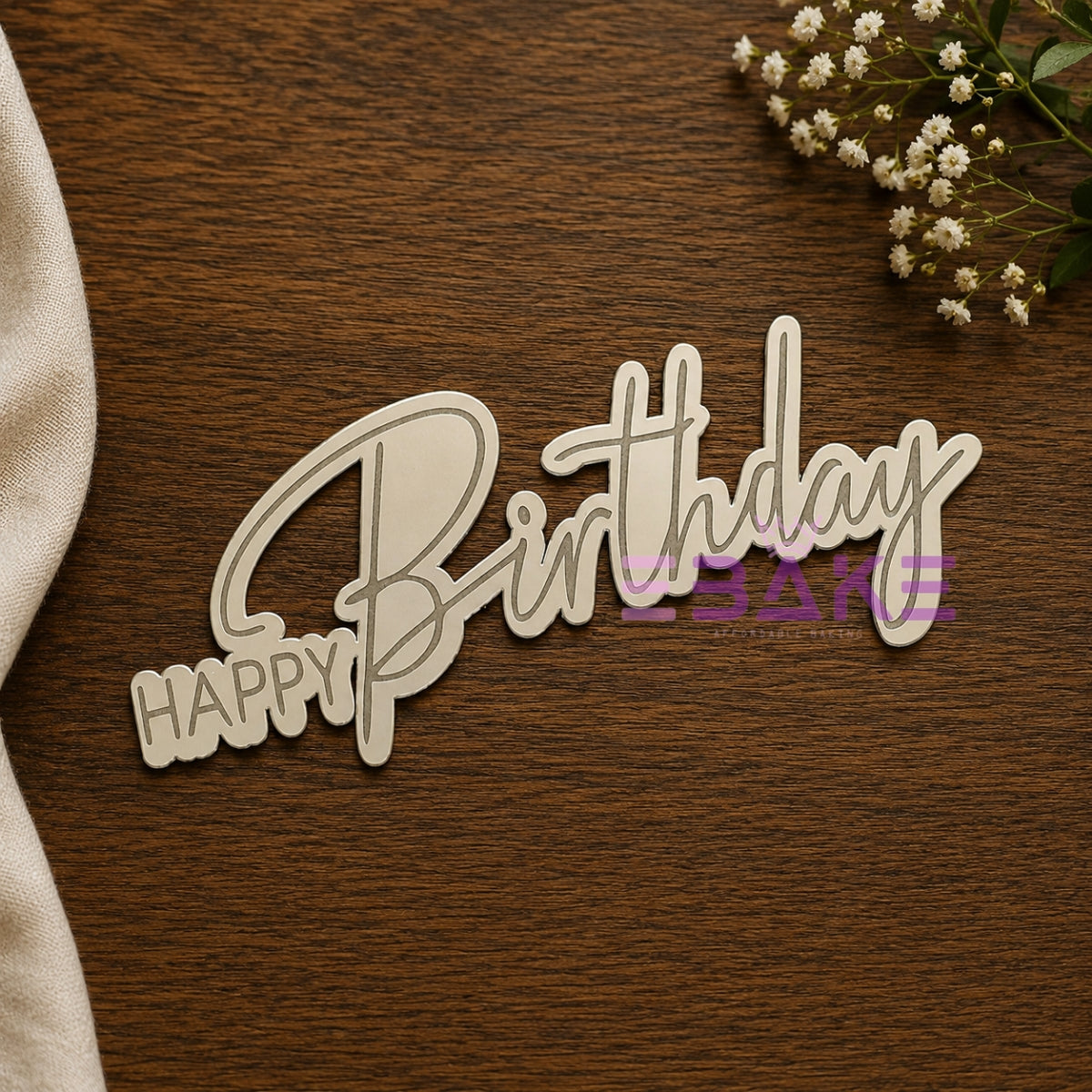Happy Birthday Engraved Cutout (Set of 10) - Silver