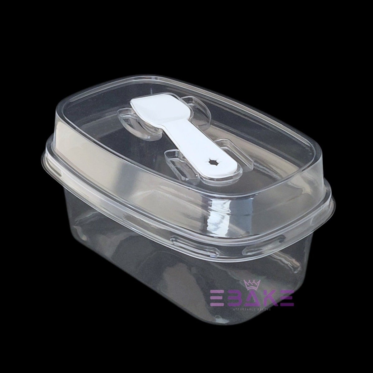 Rounded Rectangle / Oval PET Plastic Disposable Clear Container With Lid & Spoon For Desserts