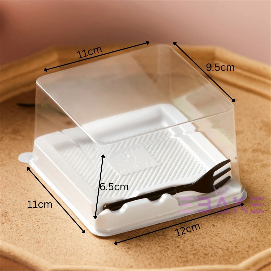 Cake Box/Pastry Box With Transparent Lid & Fork (Set of 5)