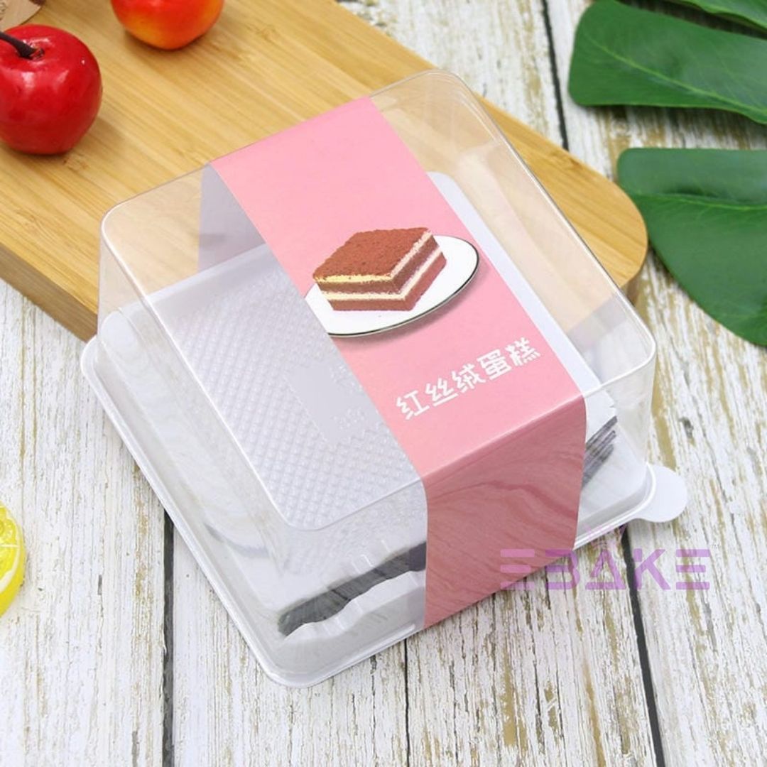Cake Box/Pastry Box With Transparent Lid & Fork (Set of 5)