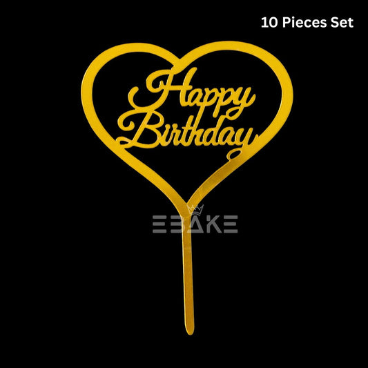 Happy Birthday Cake Topper 6inch Golden (Set of 10)