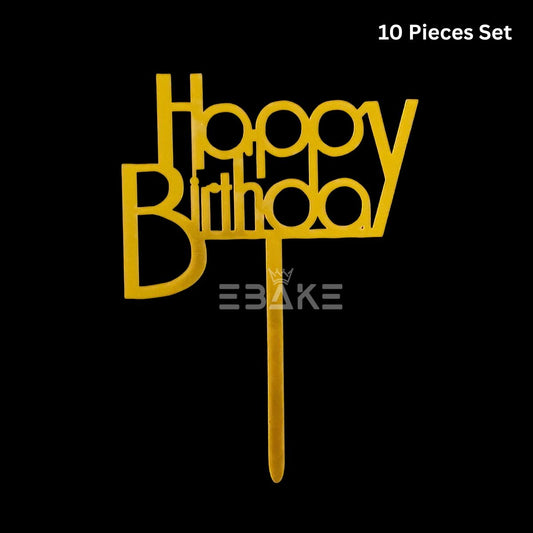 Happy Birthday Cake Topper 6inch Golden (Set of 10)