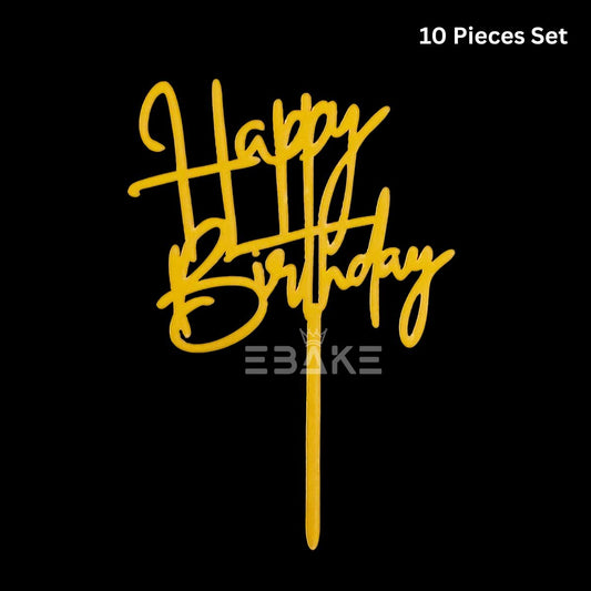 Happy Birthday Cake Topper 6inch Golden (Set of 10)
