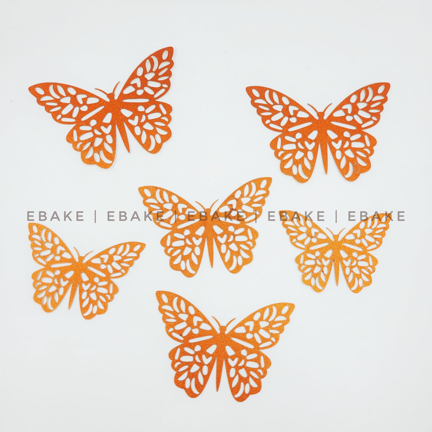 Orange Paper Butterflies (Set Of 6 Pieces) (Glitter)