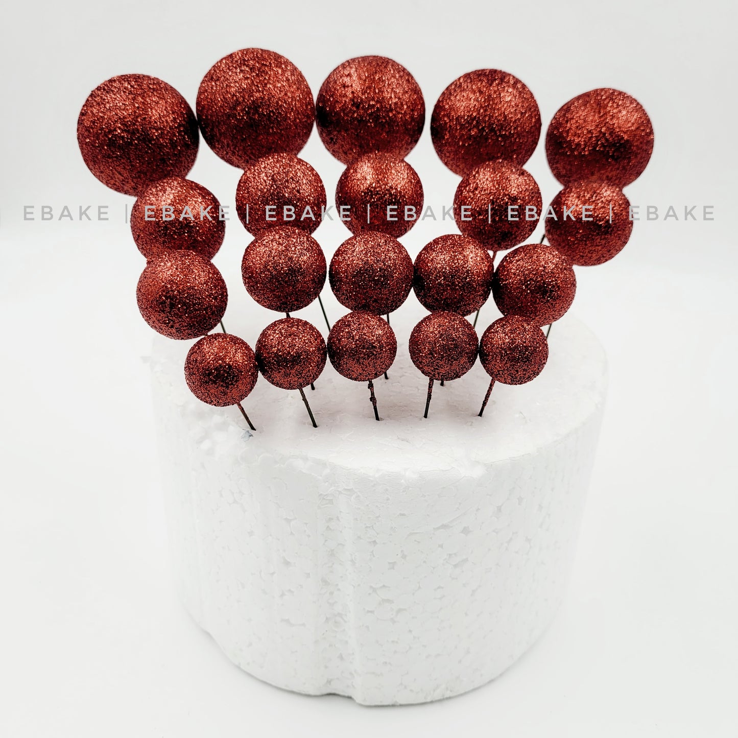 Red Glitter Faux Balls - Set Of 20 Pieces