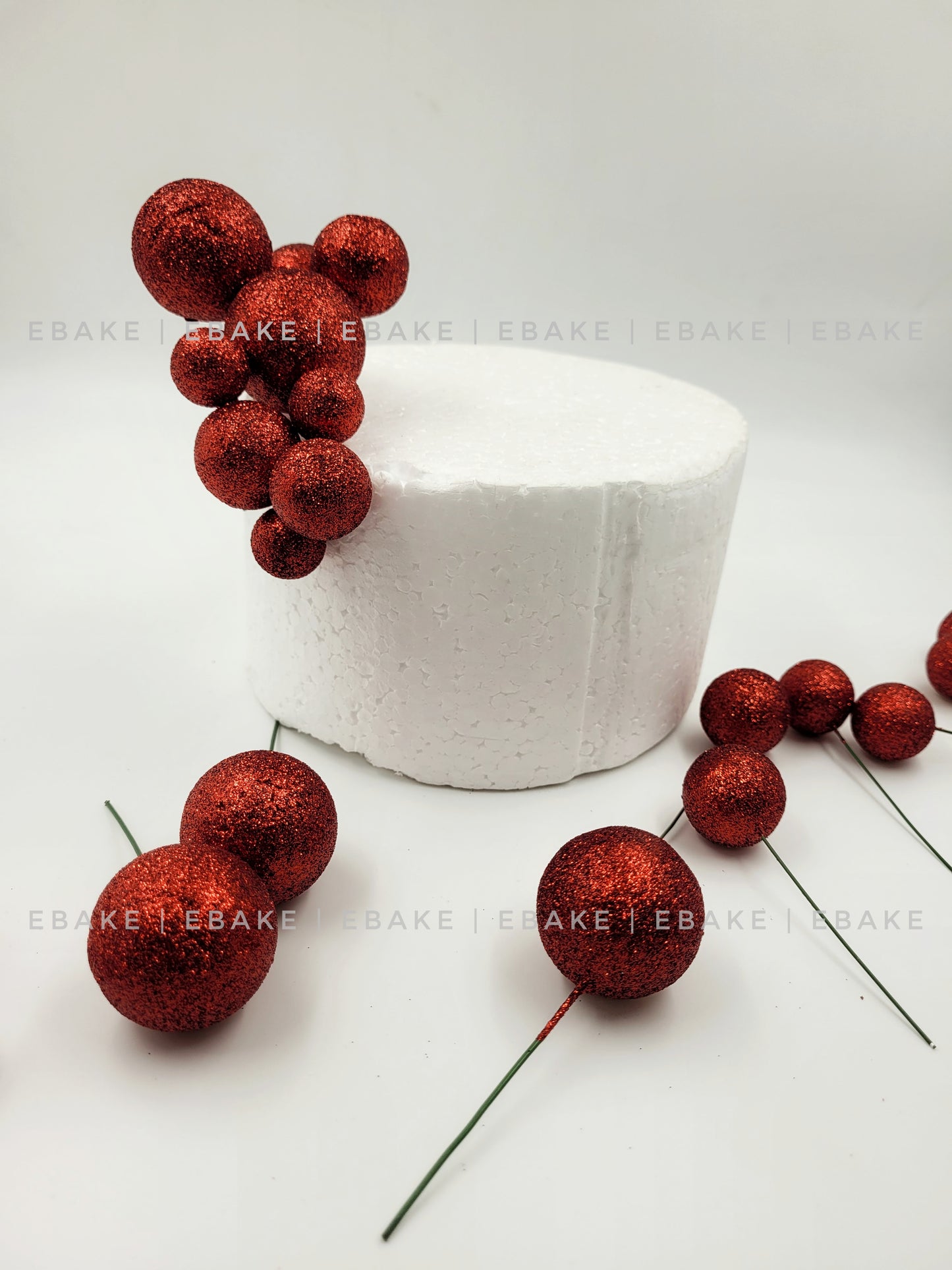 Red Glitter Faux Balls - Set Of 20 Pieces