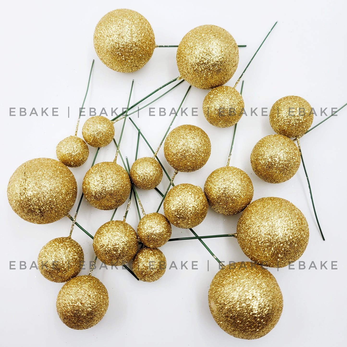 Golden Glitter Faux Balls - Set Of 20 Pieces