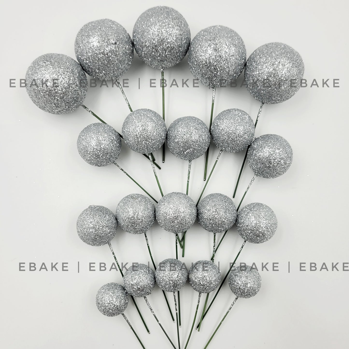 Silver Glitter Faux Balls - Set Of 20 Pieces