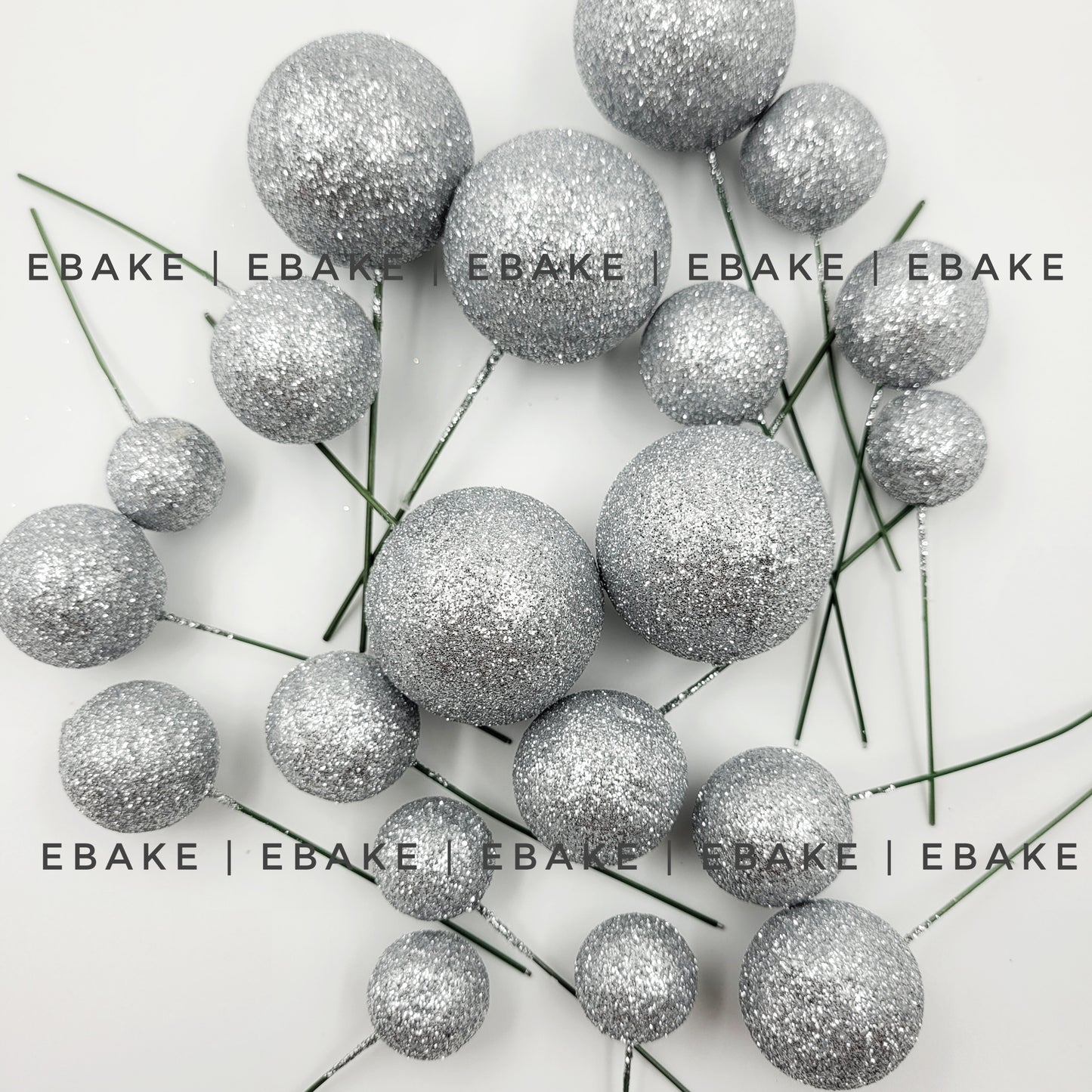 Silver Glitter Faux Balls - Set Of 20 Pieces