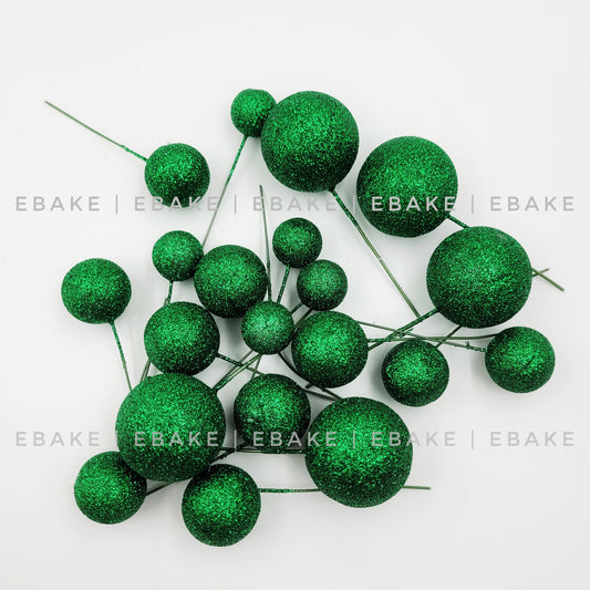 Green Glitter Faux Balls - Set Of 20 Pieces